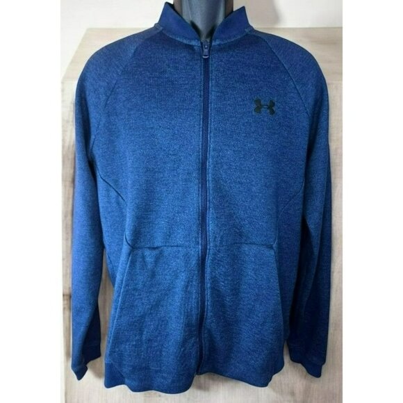 Under Armour Mens Blue Fitted Full-Zip Jacket Large - Baseball Collar - Picture 1 of 8